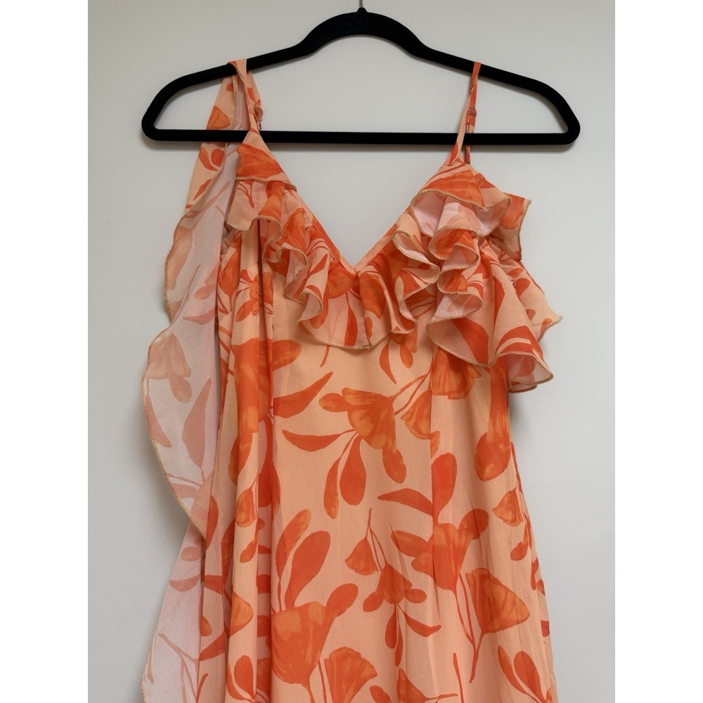 Finesse Floral Maxi Dress Orange Peach Ruffle Tiered Sheer Wedding Guest XS - Picture 10 of 12